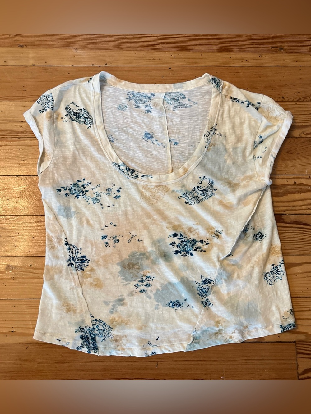 NWOT Anthropologie Pilcro Paisley Floral Raw Seamed Cotton Tee Medium M